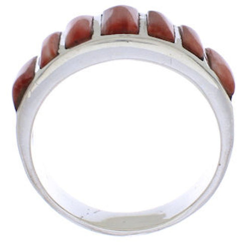 Jewelry Sterling Silver Red Oyster Inlay Ring Size 7-3/4 AX36741